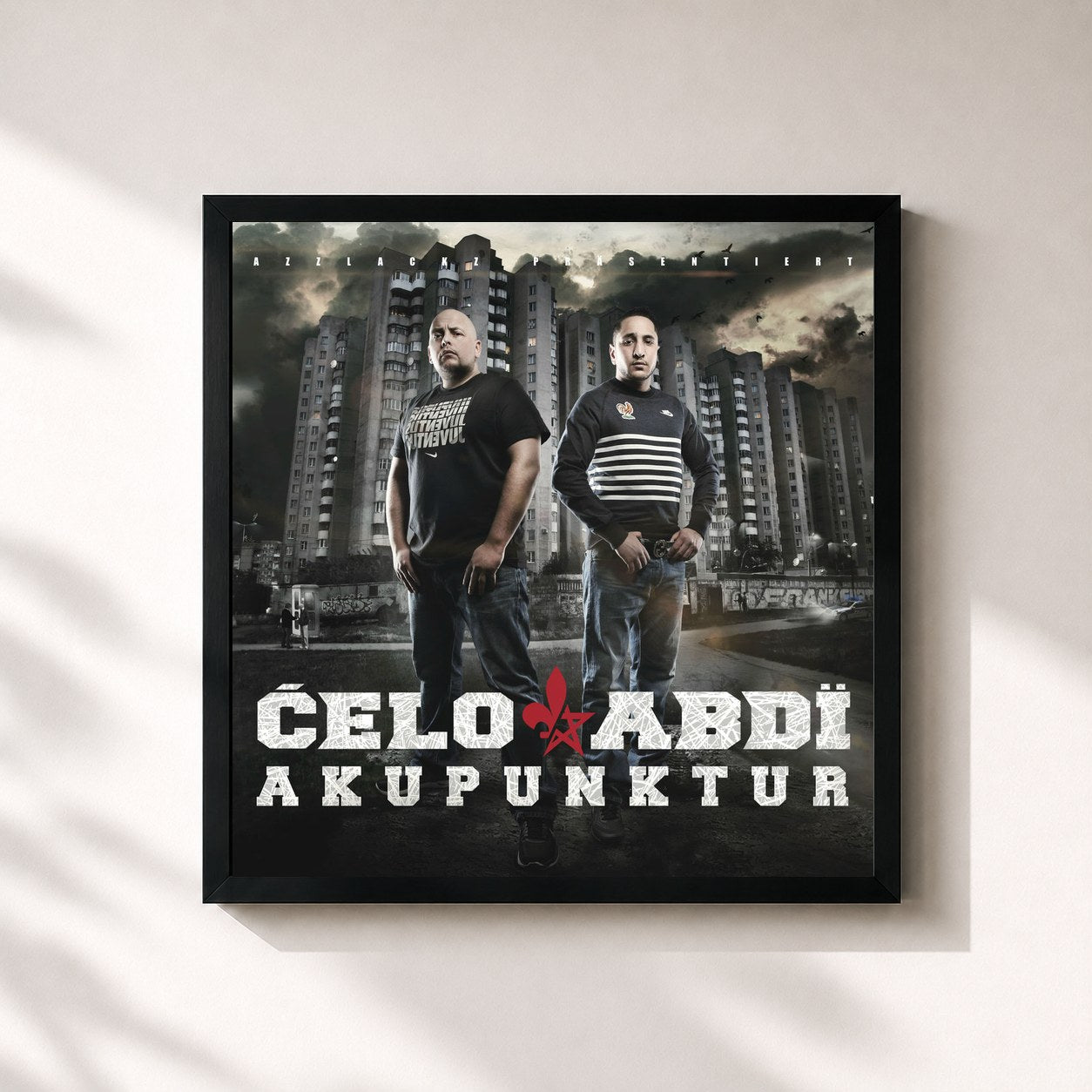 #noir Tableau carré de l'album Akupunktur de Celo & Abdi, cadre noir 32x32 cm