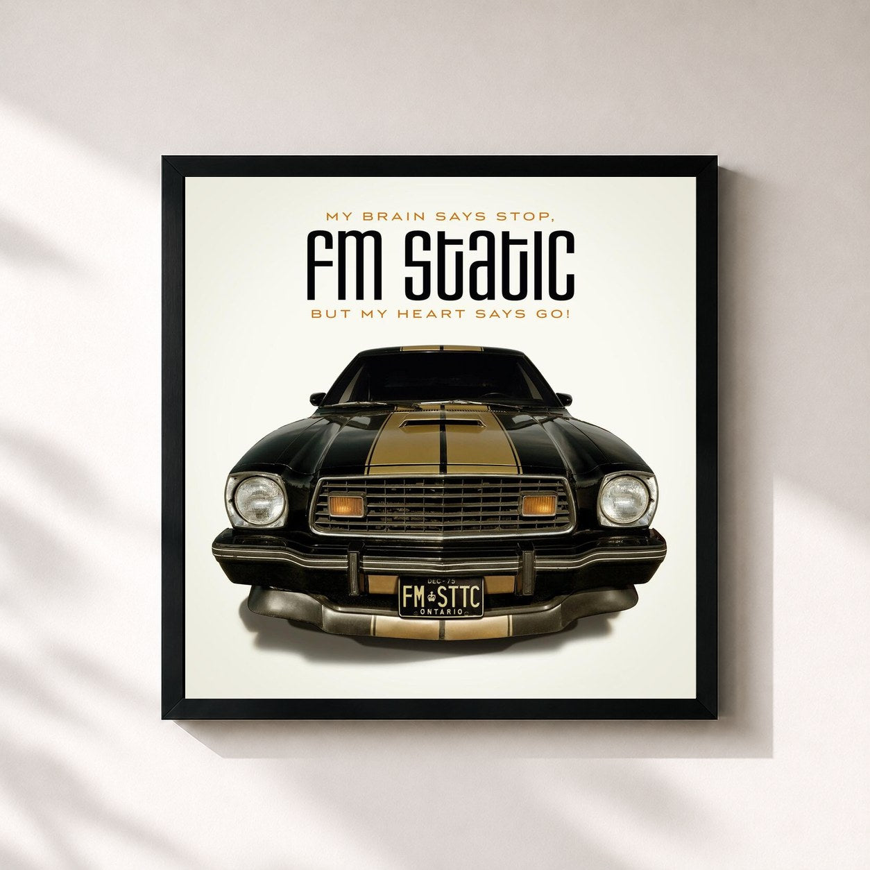 #noir Tableau carré de l'album My Brain Says Stop, But My Heart Says Go de FM Static, cadre noir 32x32 cm