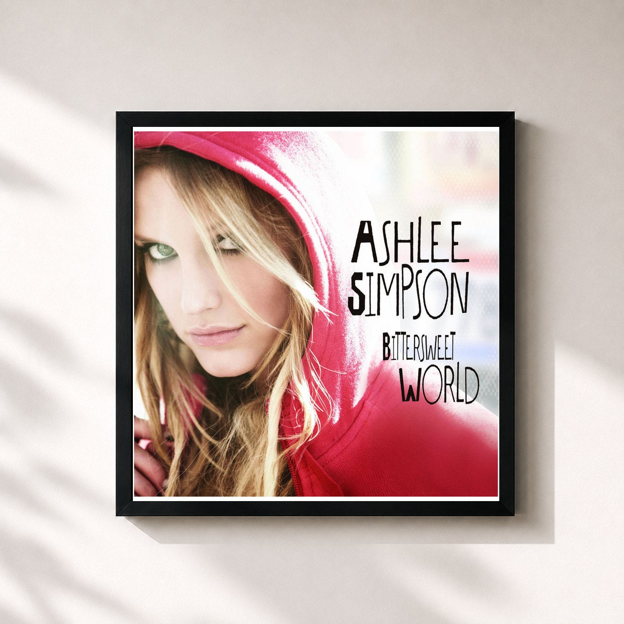 #noir Tableau carré de l'album Bittersweet World (ALT BP Version) de Ashlee Simpson, cadre noir 32x32 cm