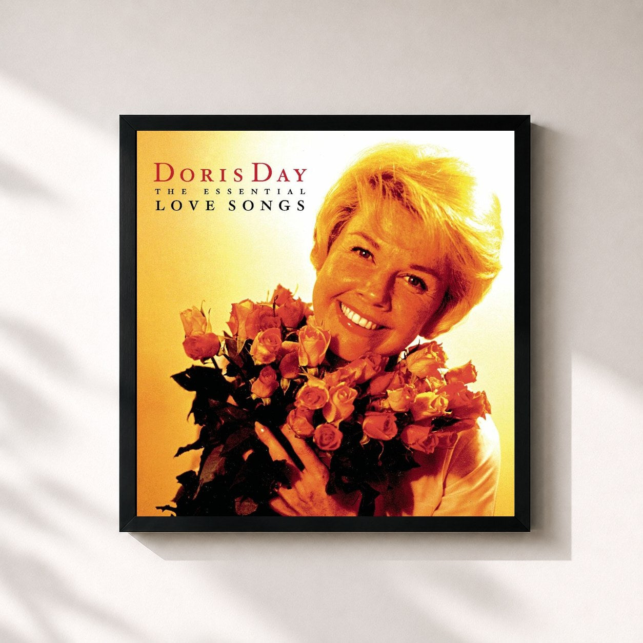 #noir Tableau carré de l'album Essential Love Songs de Doris Day, cadre noir 32x32 cm