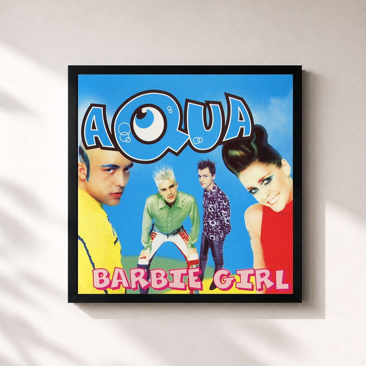 #noir Tableau carré de l'album Barbie Girl de Aqua, cadre noir 32x32 cm