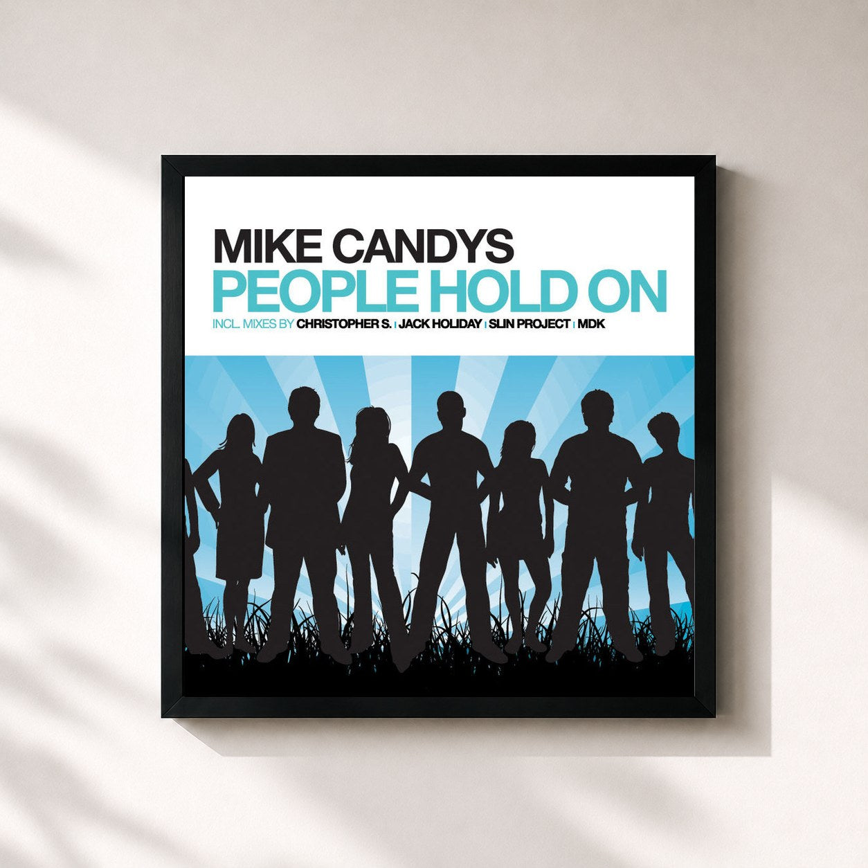 #noir Tableau carré de l'album People Hold On de Mike Candys, cadre noir 32x32 cm