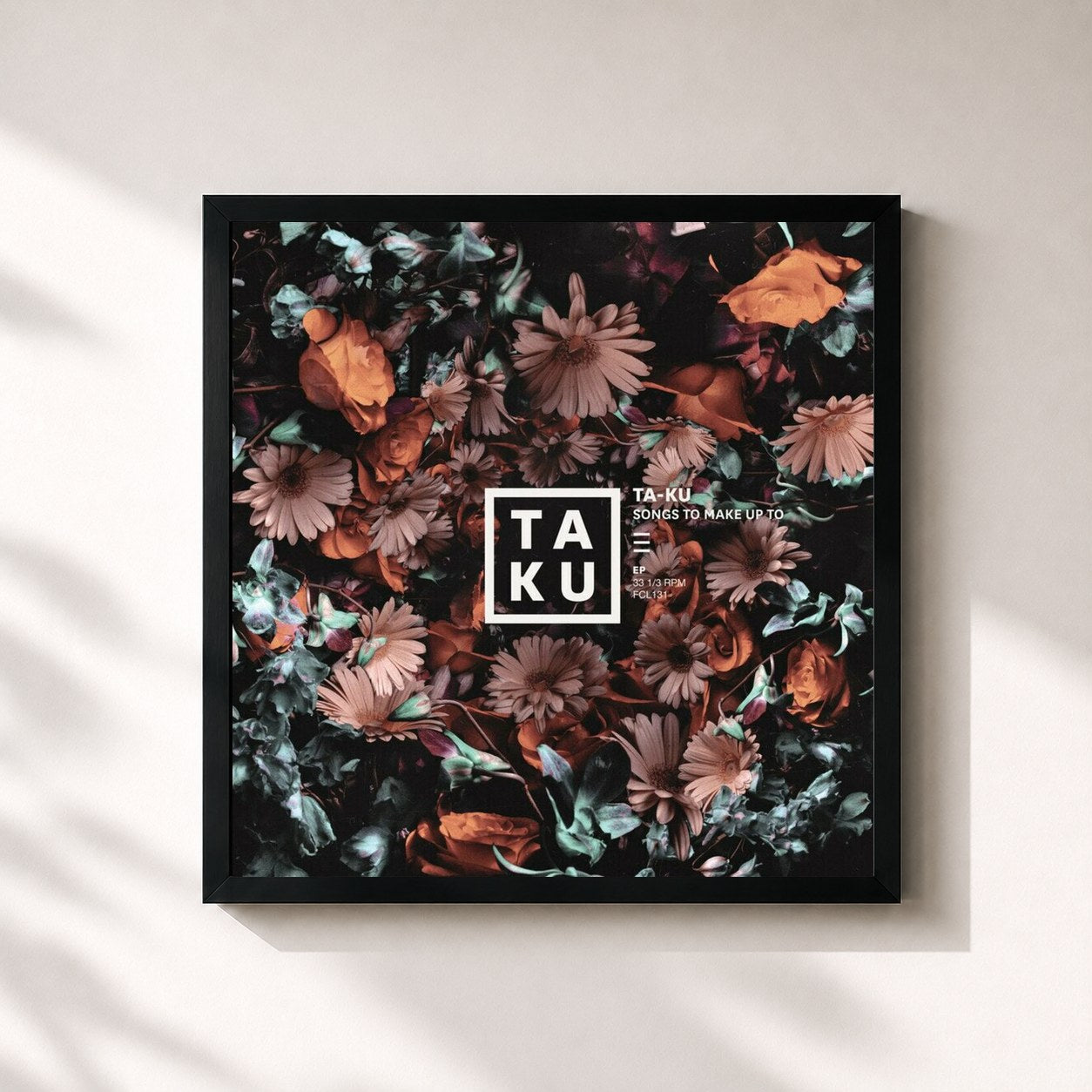 #noir Tableau carré de l'album Songs To Make Up To de Ta-Ku, cadre noir 32x32 cm