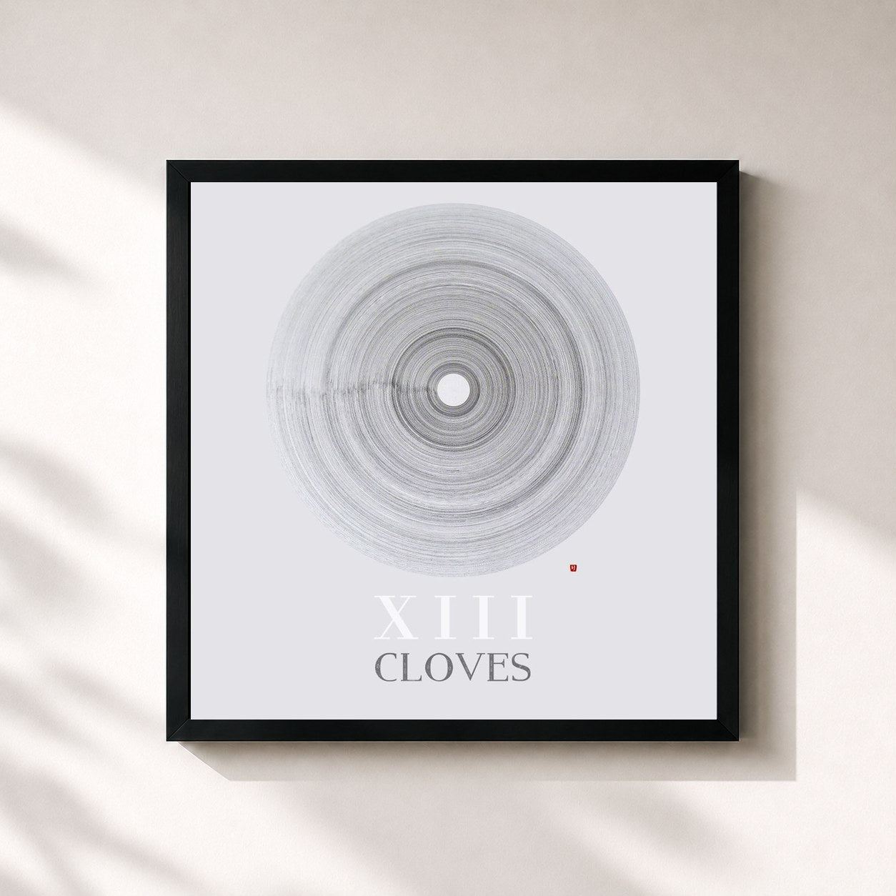 #noir Tableau carré de l'album XIII de Cloves, cadre noir 32x32 cm