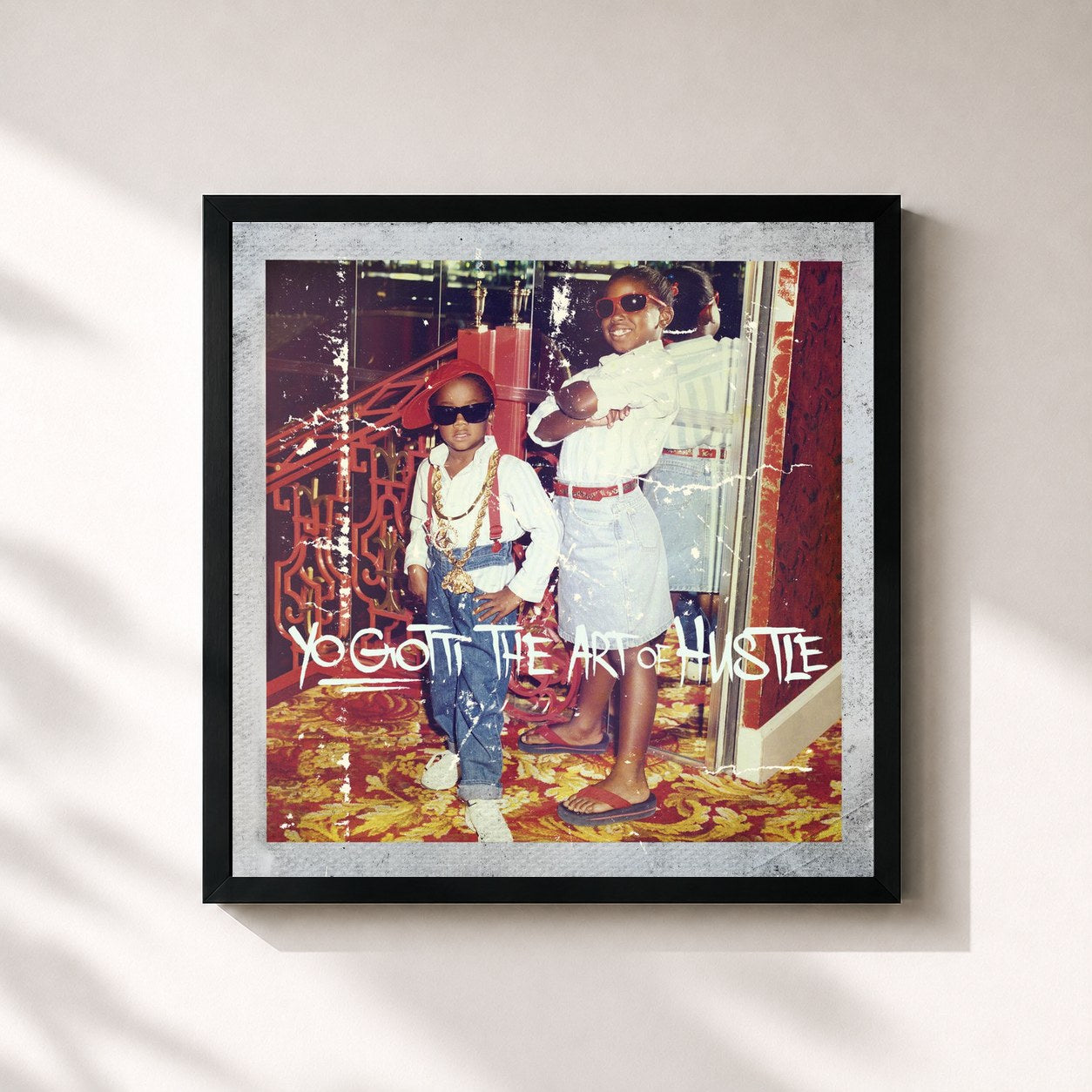 #noir Tableau carré de l'album The Art of Hustle (Deluxe) de Yo Gotti, cadre noir 32x32 cm