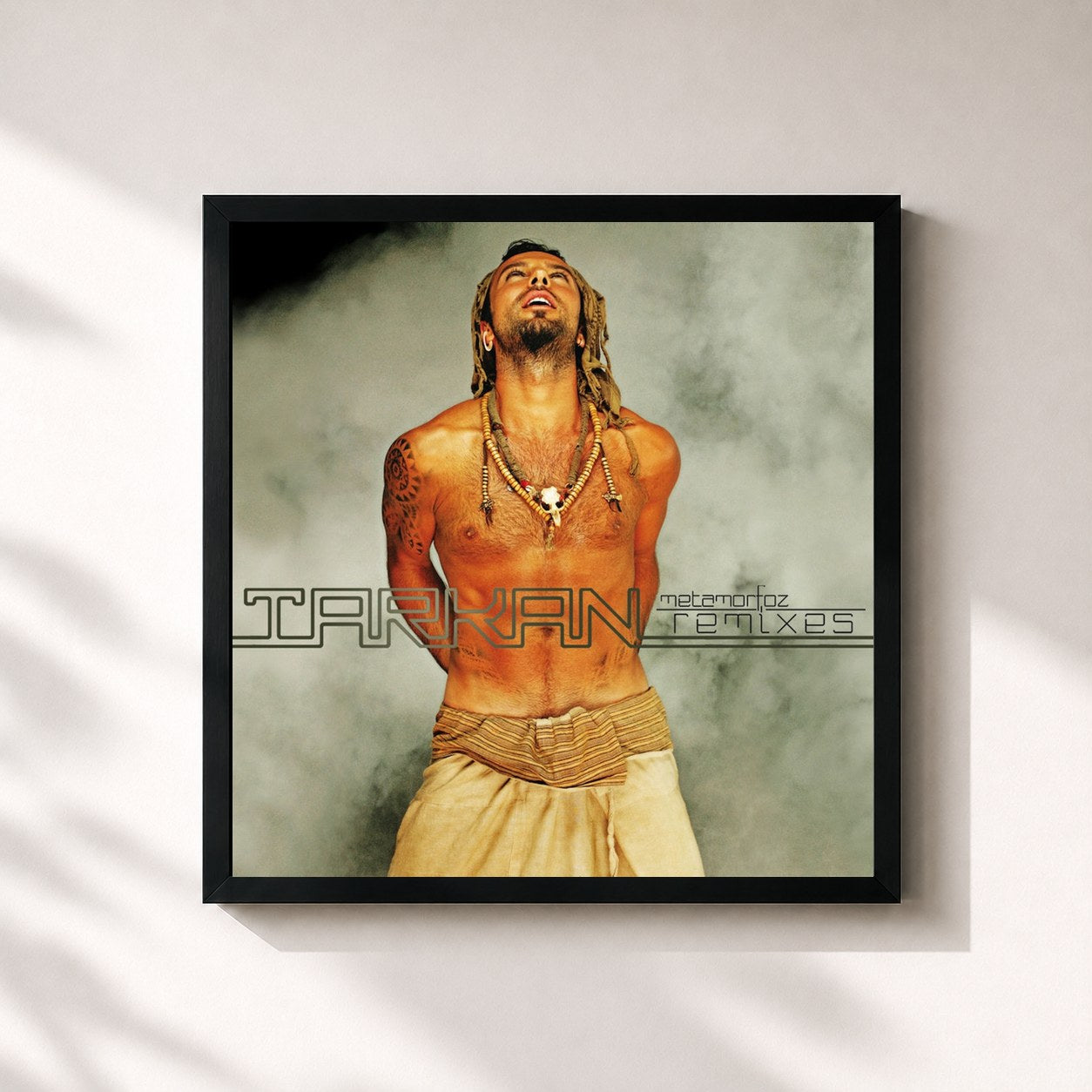 #noir Tableau carré de l'album Metamorfoz Remixes de Tarkan, cadre noir 32x32 cm