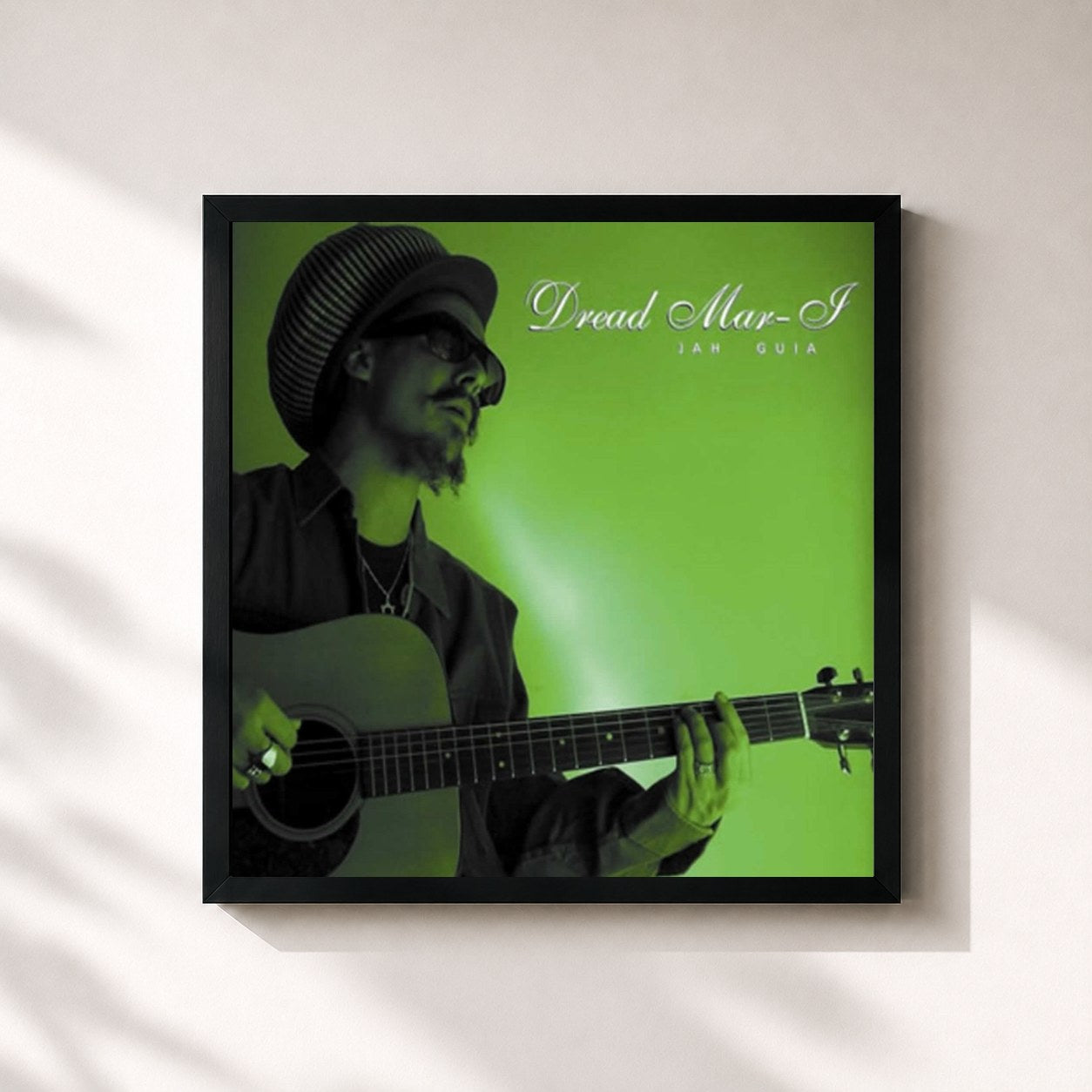 #noir Tableau carré de l'album Jah Guía de Dread Mar I, cadre noir 32x32 cm
