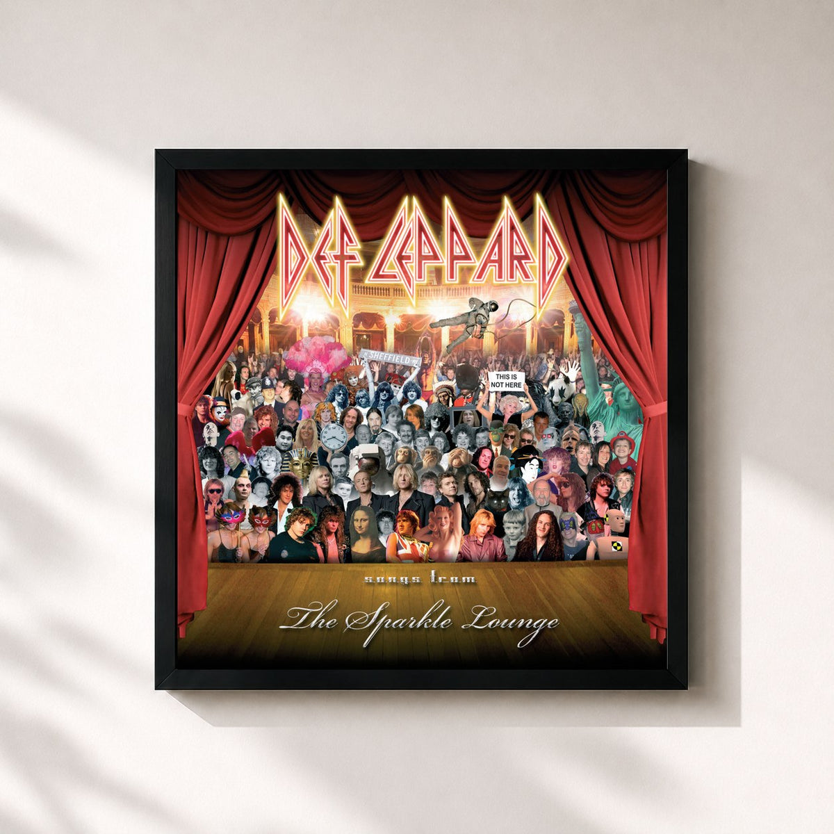 #noir Tableau carré de l'album Songs From The Sparkle Lounge de Def Leppard, cadre noir 32x32 cm