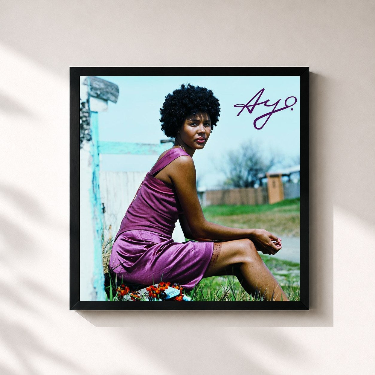 #noir Tableau carré de l'album Joyful de Ayo, cadre noir 32x32 cm