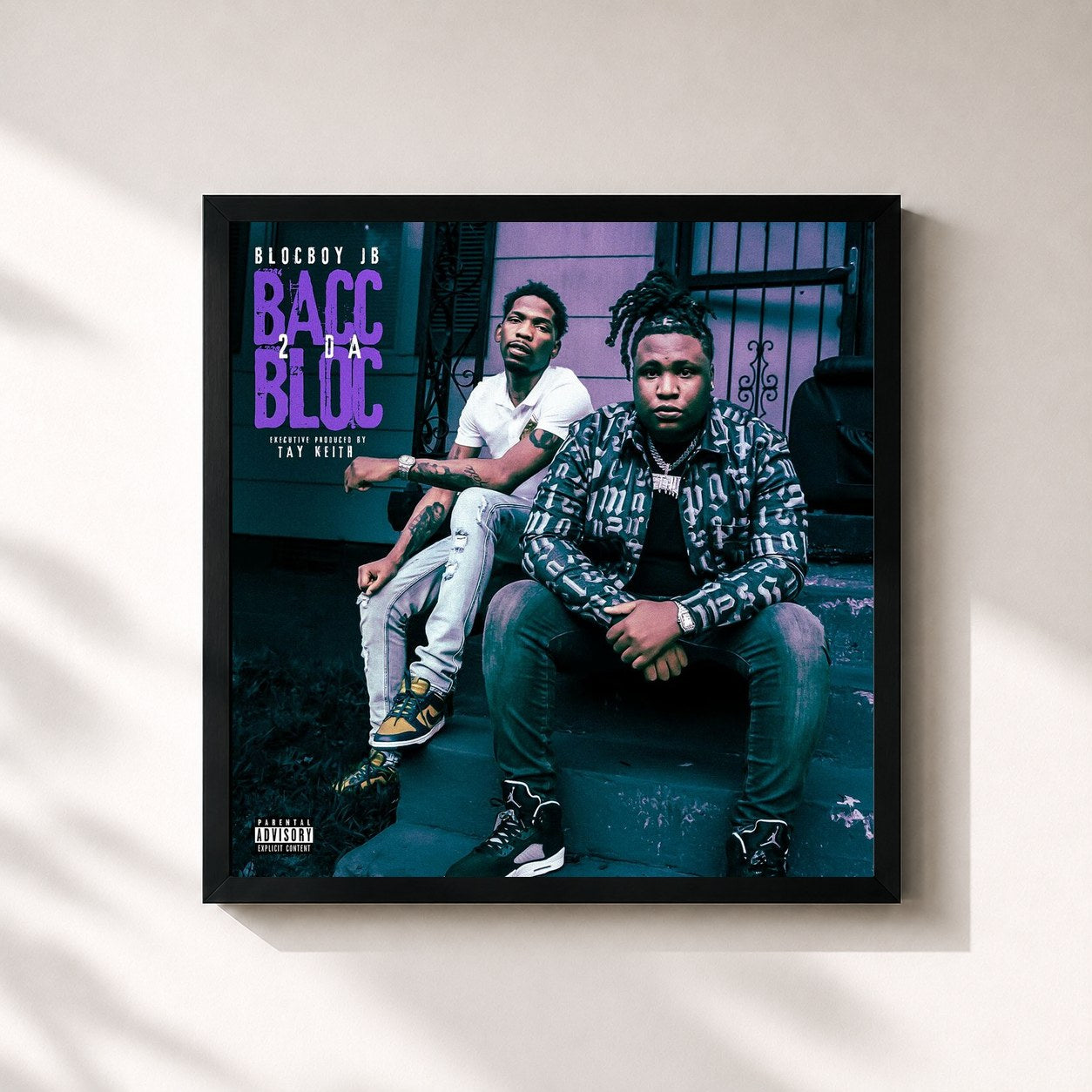 #noir Tableau carré de l'album Bacc 2 Da Bloc de BlocBoy JB, cadre noir 32x32 cm