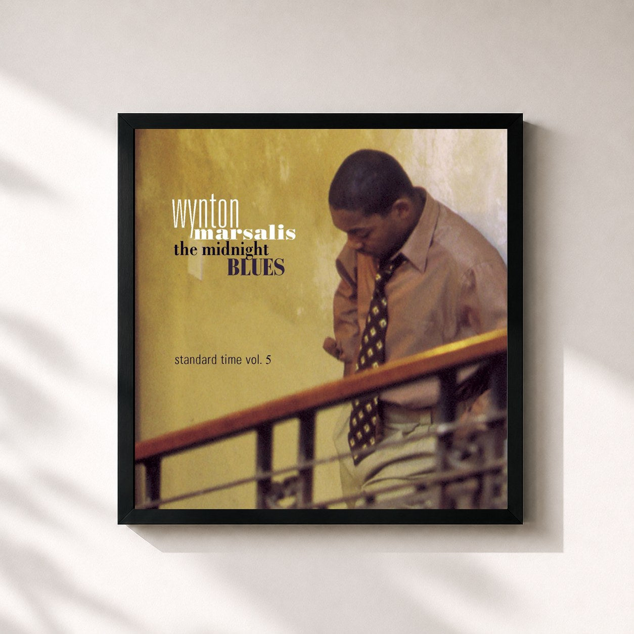 #noir Tableau carré de l'album The Midnight Blues Standard Time Vol. 5 de Wynton Marsalis, cadre noir 32x32 cm