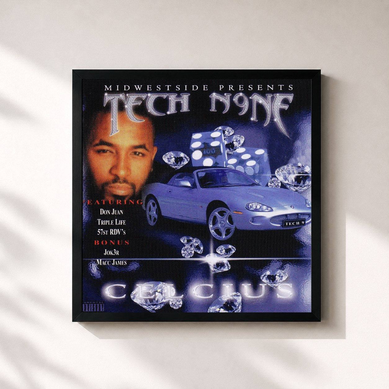#noir Tableau carré de l'album Celsius de Tech N9ne, cadre noir 32x32 cm