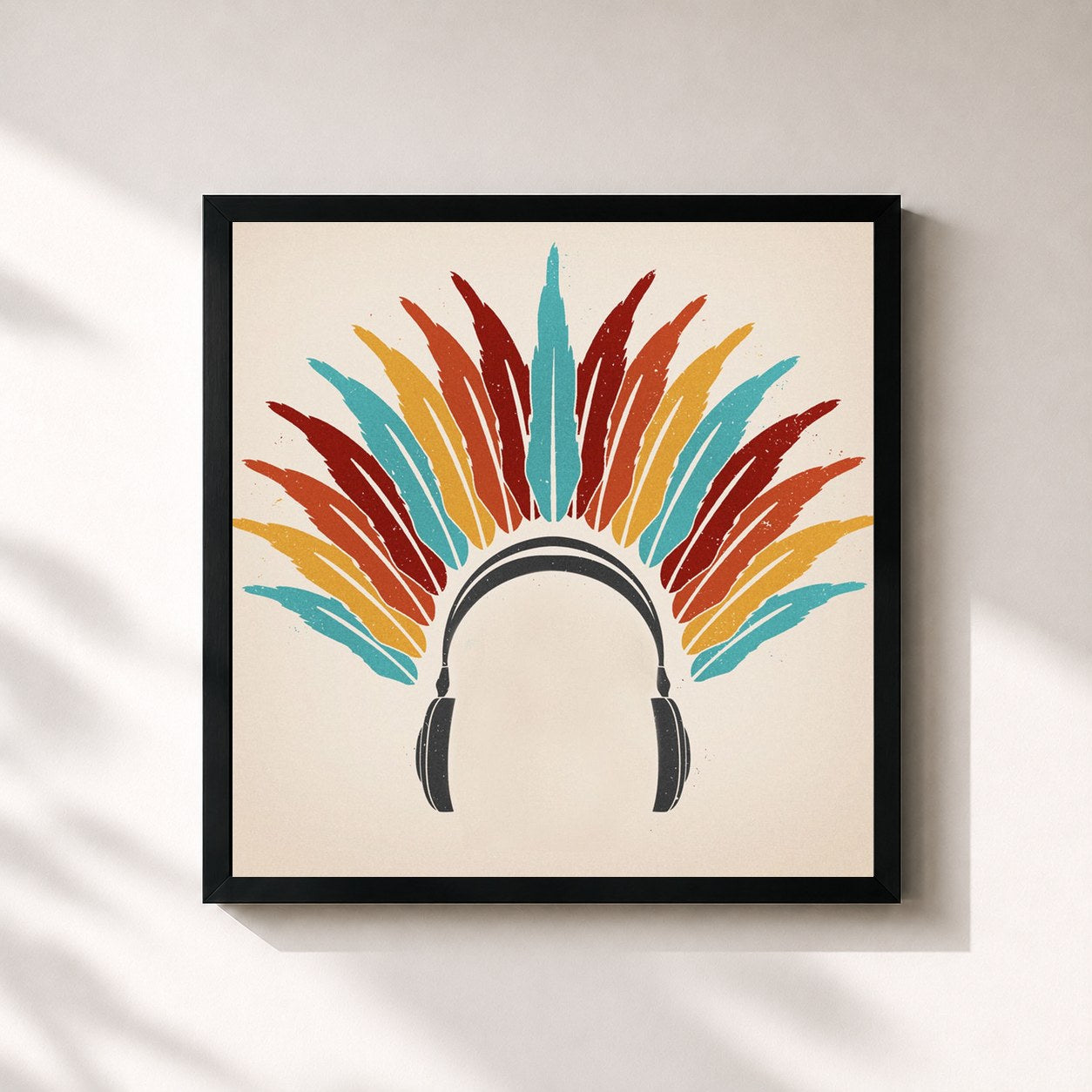 #noir Tableau carré de l'album A Tribe Called Red de The Halluci Nation, cadre noir 32x32 cm