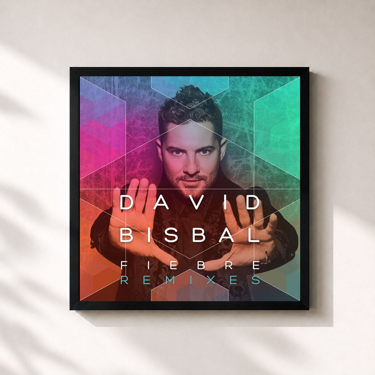 #noir Tableau carré de l'album Fiebre (Remixes) de David Bisbal, cadre noir 32x32 cm