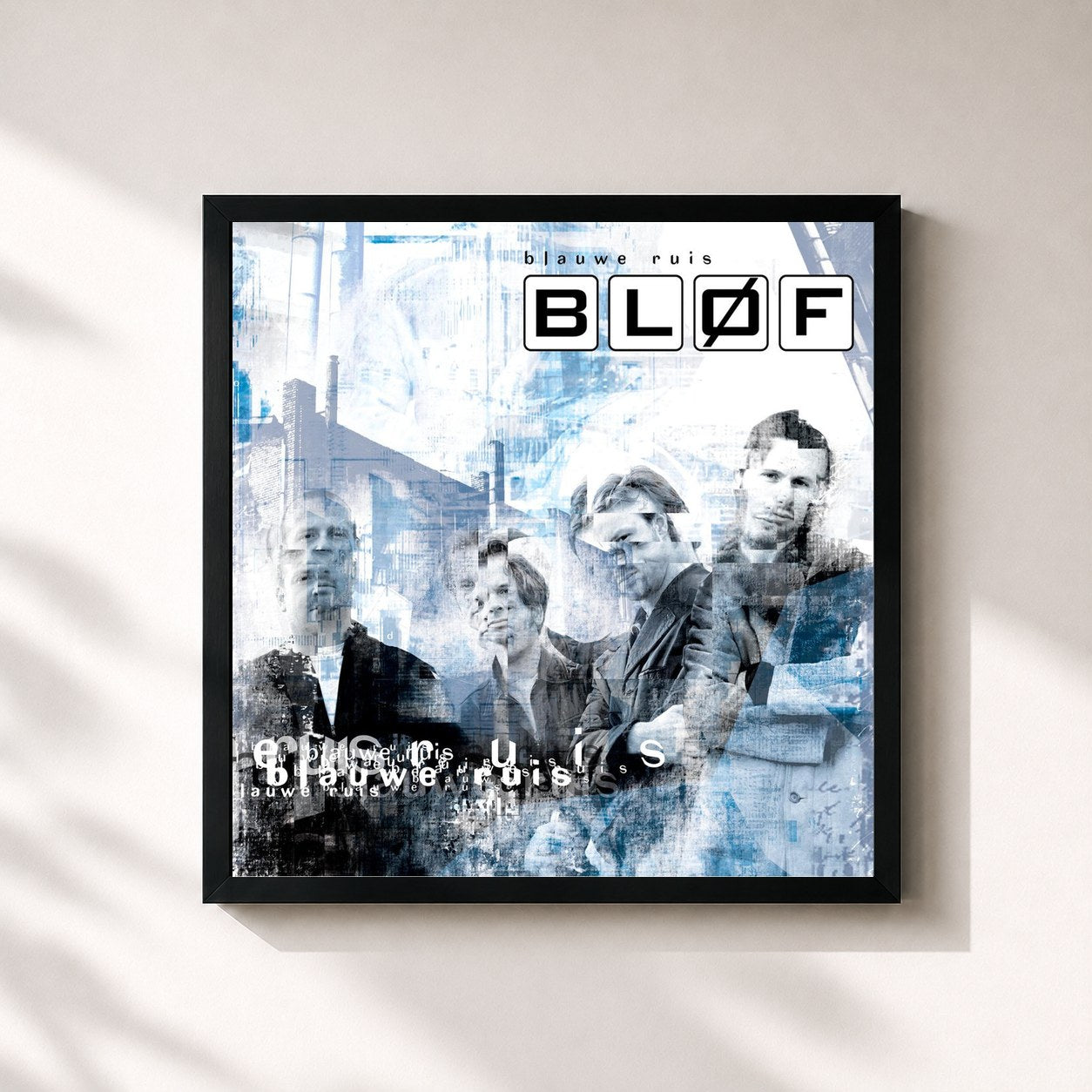 #noir Tableau carré de l'album Blauwe Ruis de Bløf, cadre noir 32x32 cm