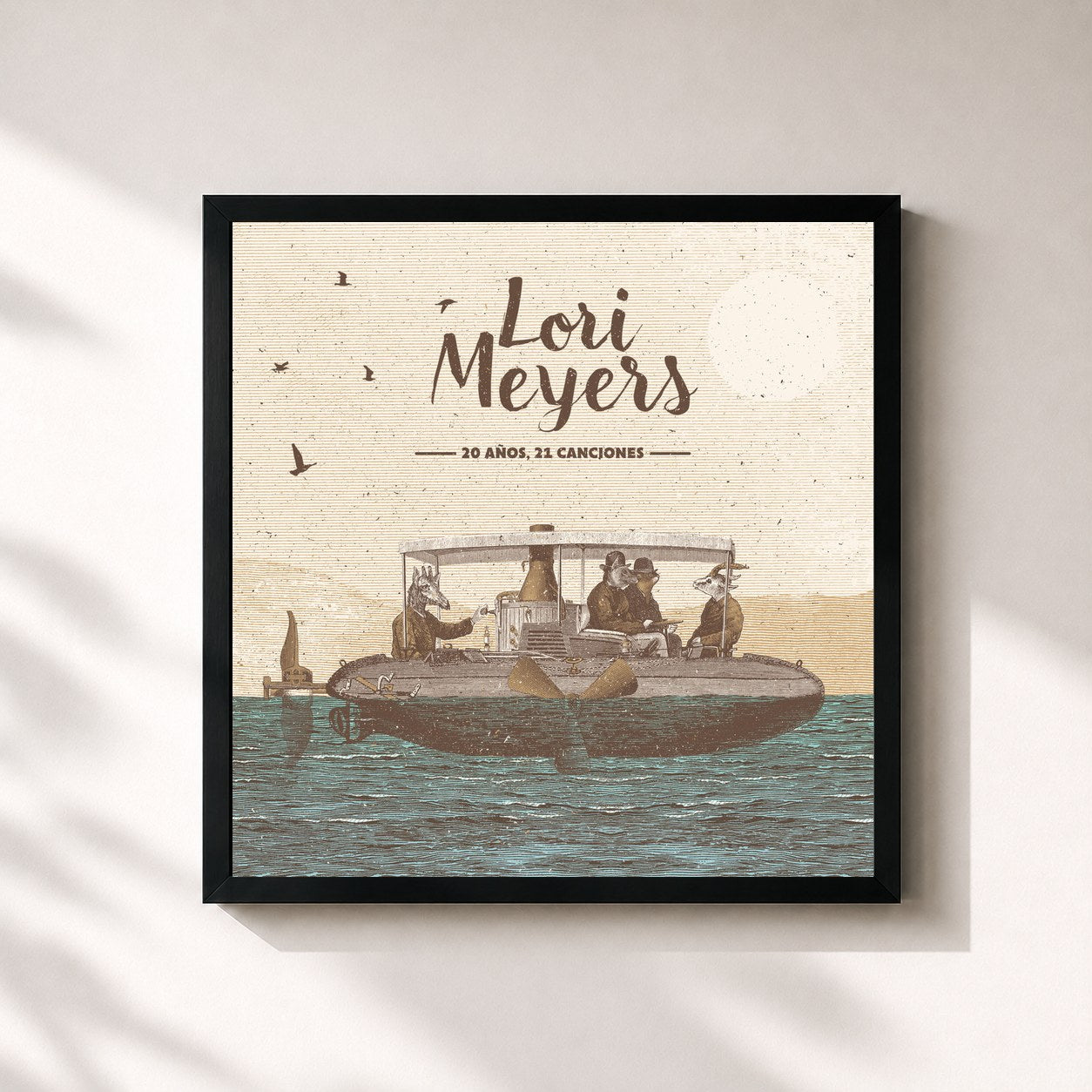 #noir Tableau carré de l'album 20 Años, 21 Canciones de Lori Meyers, cadre noir 32x32 cm