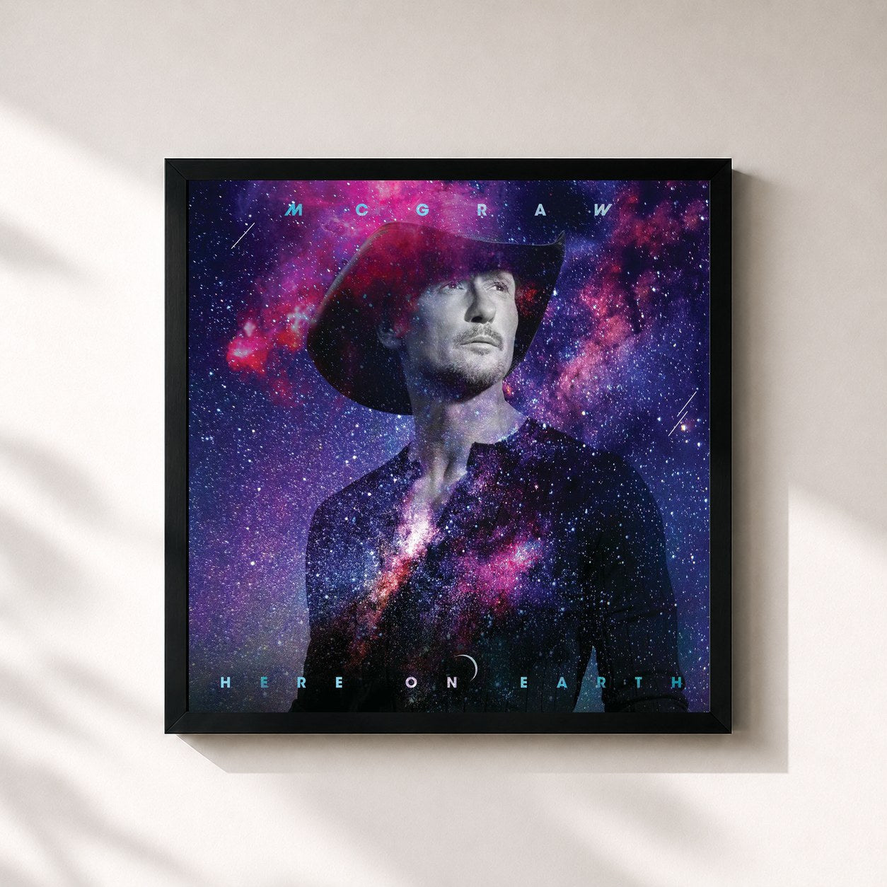 #noir Tableau carré de l'album Here On Earth de Tim McGraw, cadre noir 32x32 cm