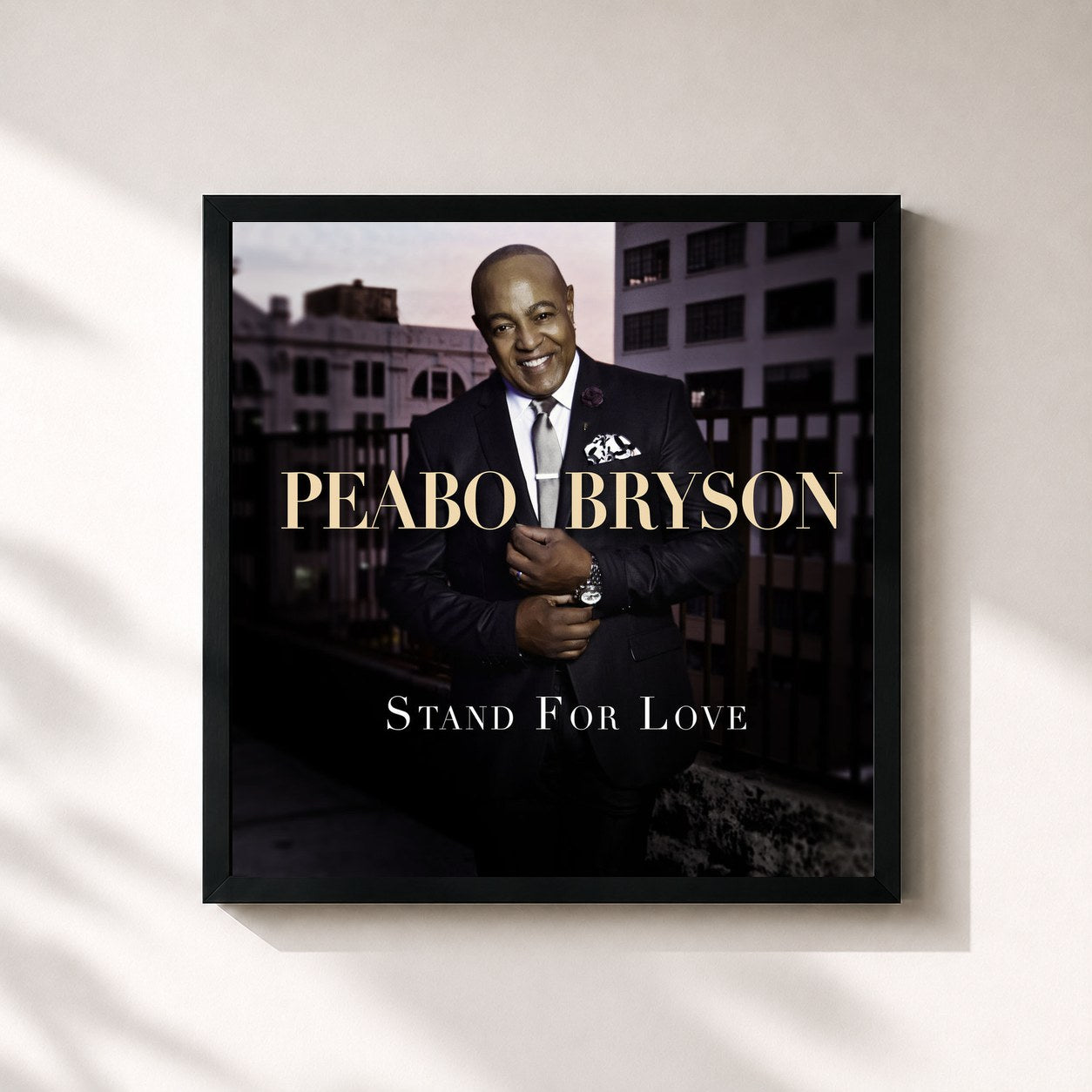 #noir Tableau carré de l'album Stand For Love de Peabo Bryson, cadre noir 32x32 cm