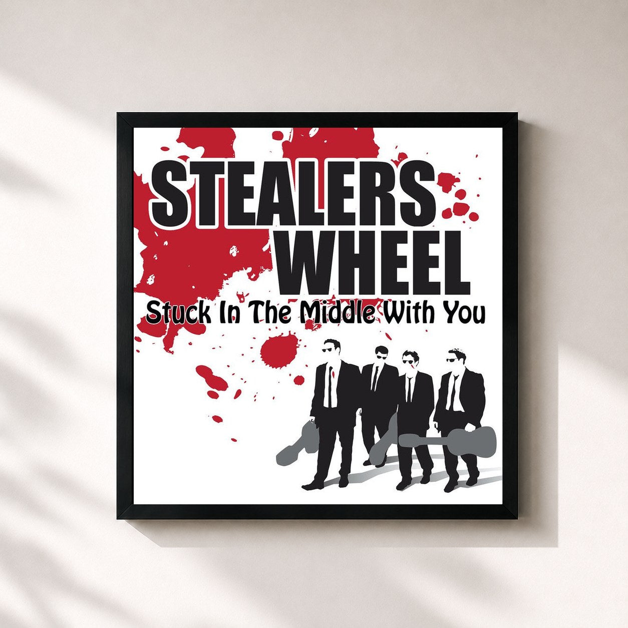 #noir Tableau carré de l'album Stuck in the Middle with You de Stealers Wheel, cadre noir 32x32 cm