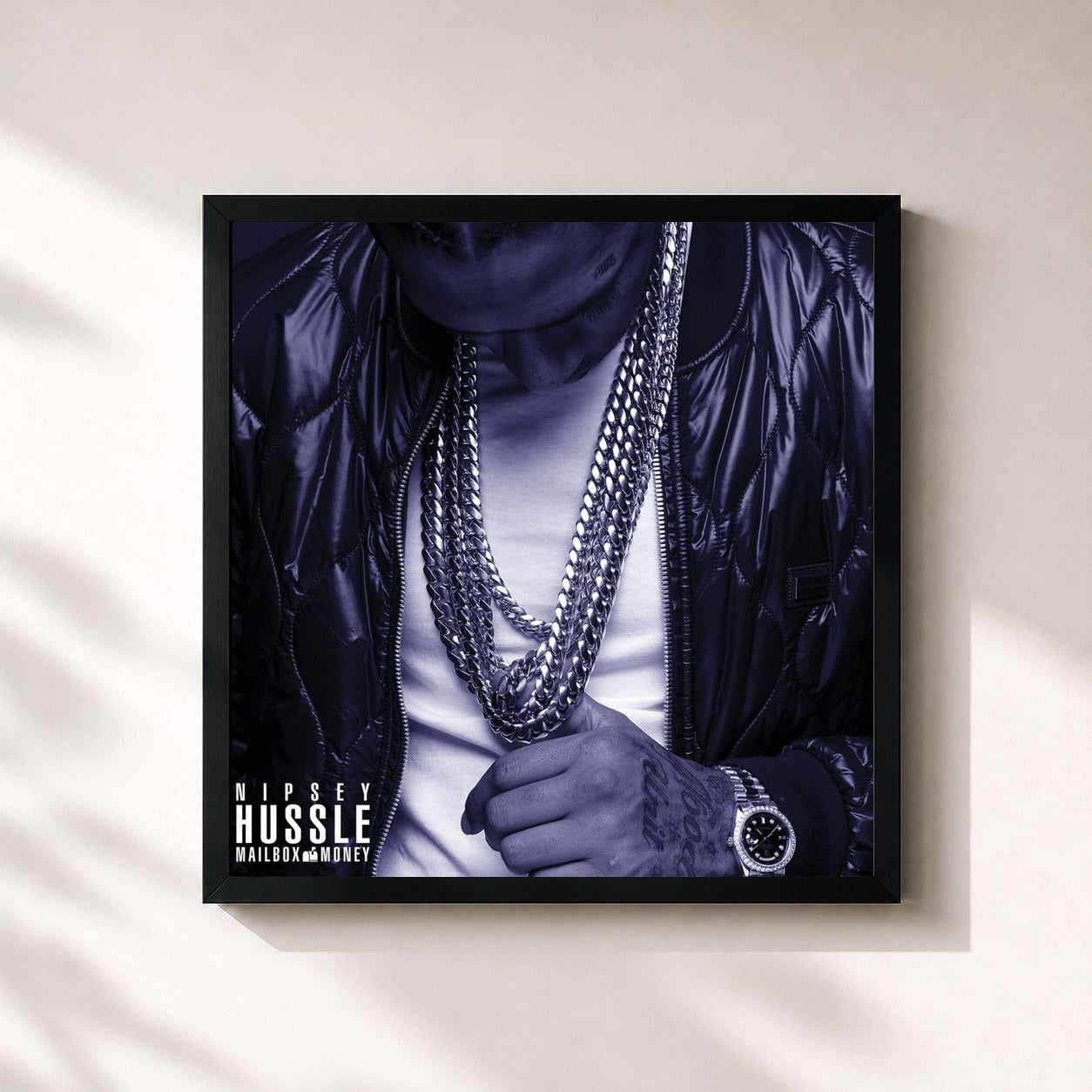 #noir Tableau carré de l'album Mailbox Money de Nipsey Hussle, cadre noir 32x32 cm