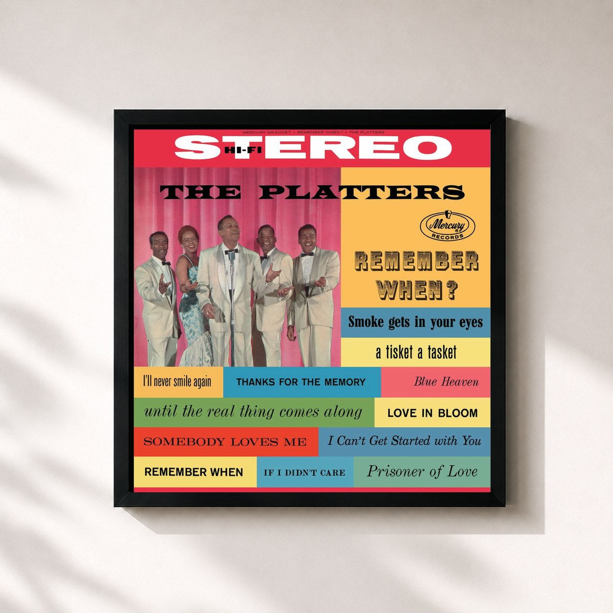 #noir Tableau carré de l'album Remember When? de The Platters, cadre noir 32x32 cm