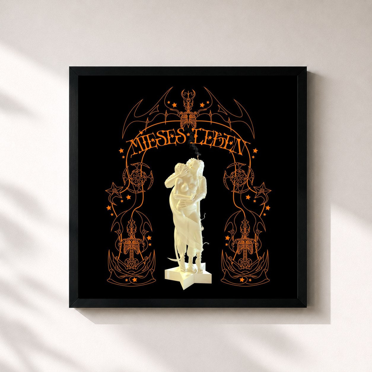 #noir Tableau carré de l'album MIESES LEBEN de Haiyti, cadre noir 32x32 cm