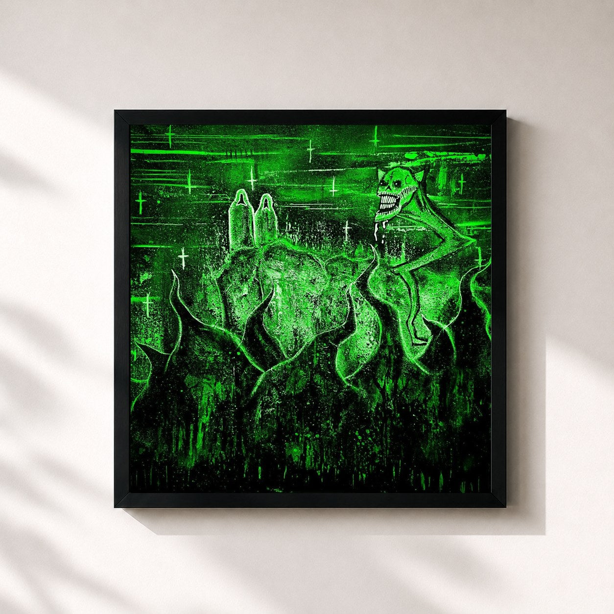 #noir Tableau carré de l'album Freddie's Inferno - Ghost Slowed de Freddie Dredd, cadre noir 32x32 cm