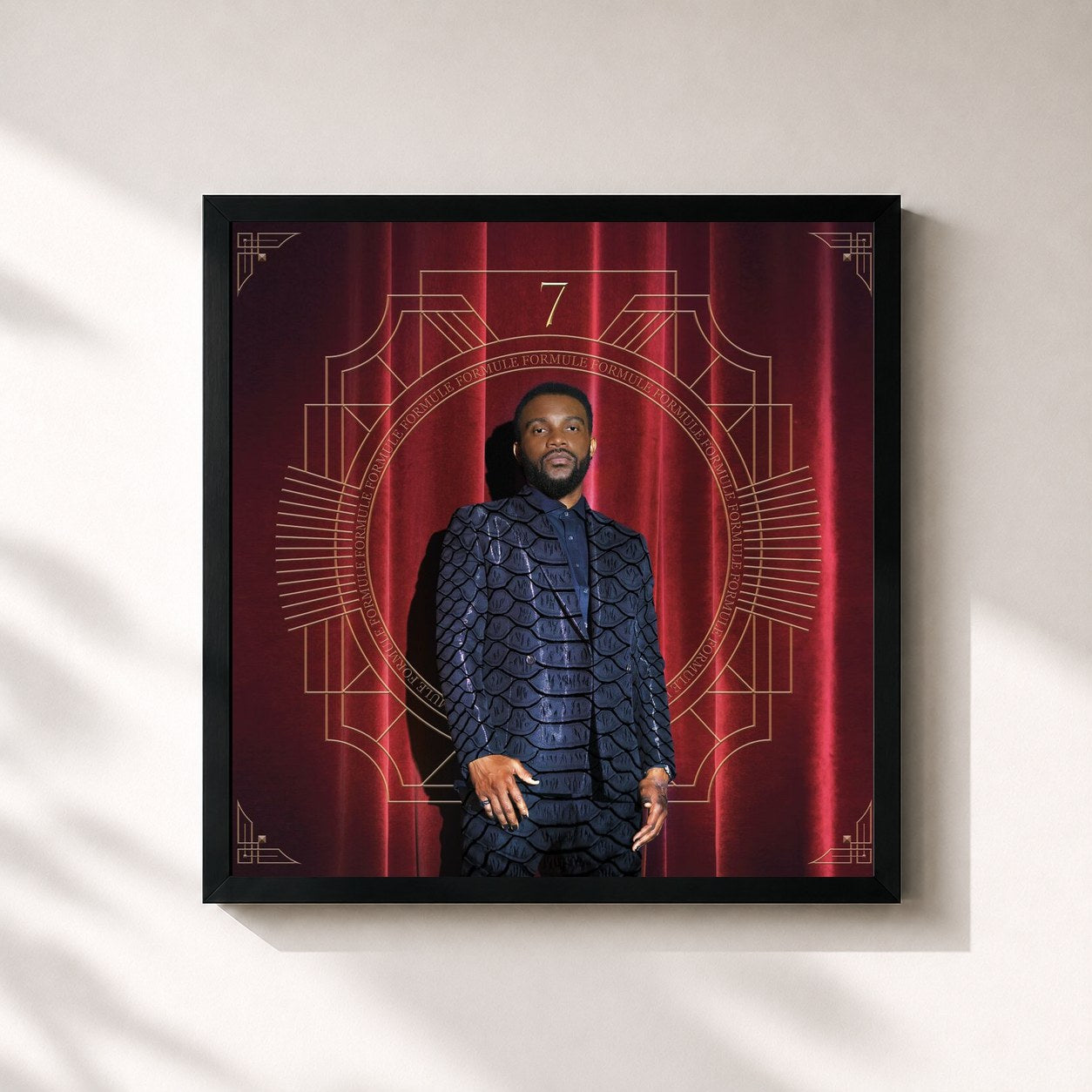 #noir Tableau carré de l'album Formule 7 de Fally Ipupa, cadre noir 32x32 cm