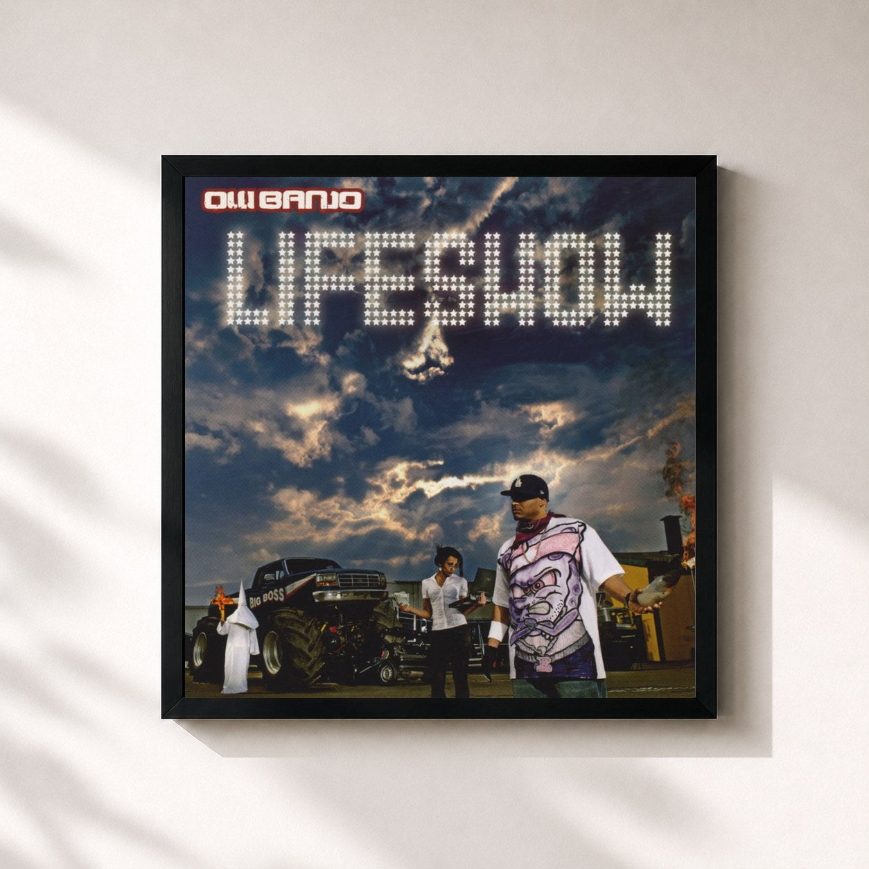 #noir Tableau carré de l'album Lifeshow de Olli Banjo, cadre noir 32x32 cm