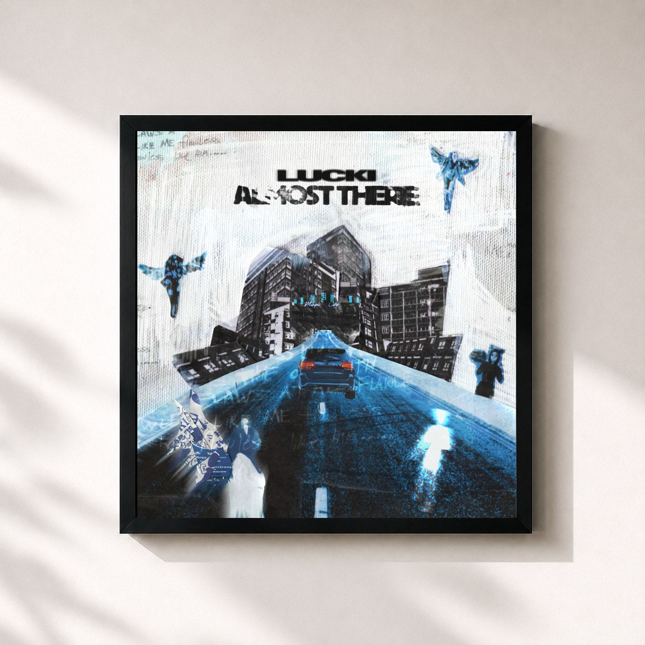 #noir Tableau carré de l'album Almost There de Lucki, cadre noir 32x32 cm