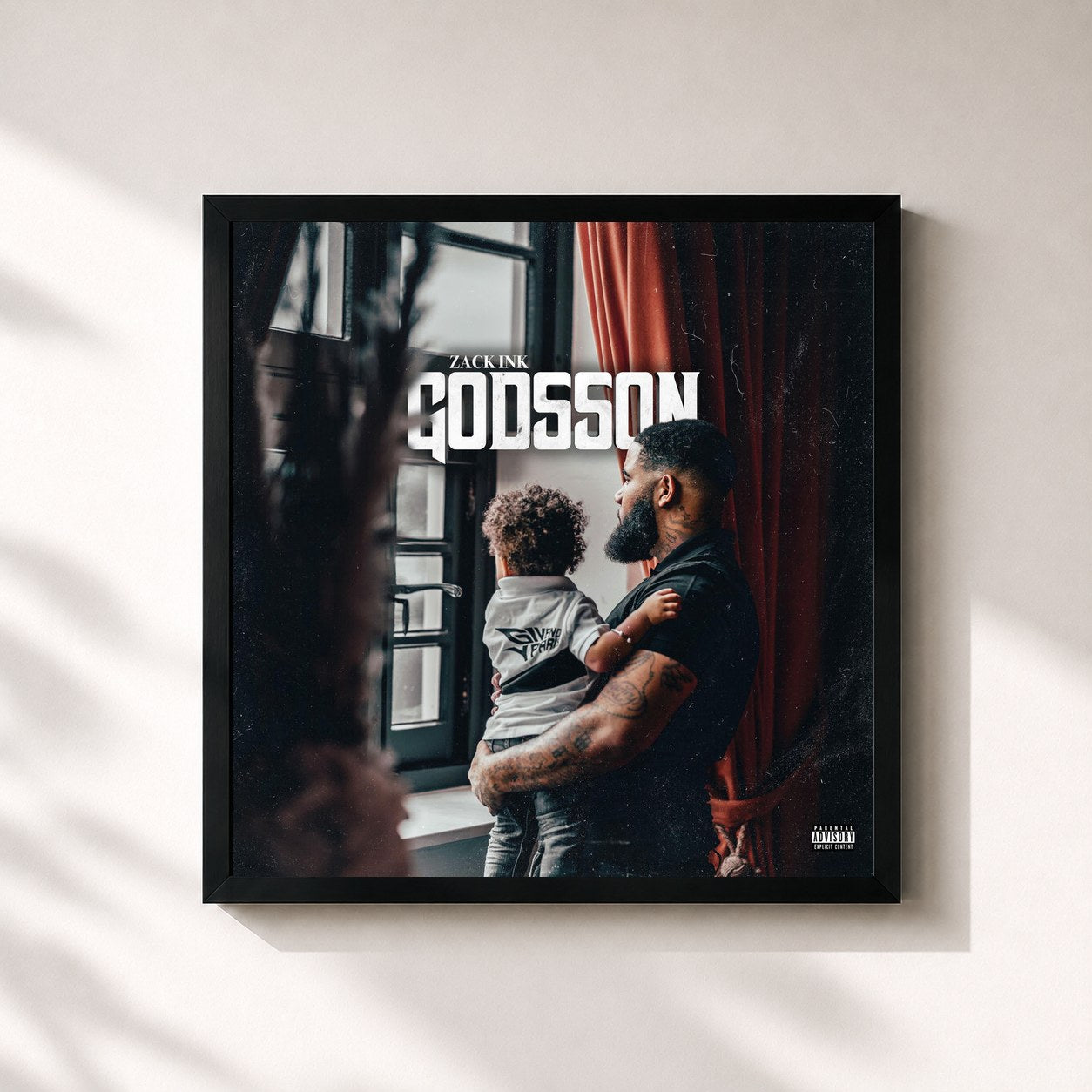 #noir Tableau carré de l'album Godsson de Zack Ink, cadre noir 32x32 cm