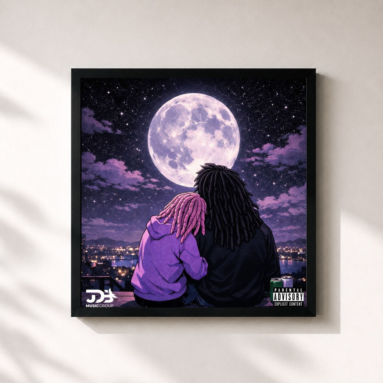 #noir Tableau carré de l'album Reach For The Moon 2 de BIG Naughty, cadre noir 32x32 cm