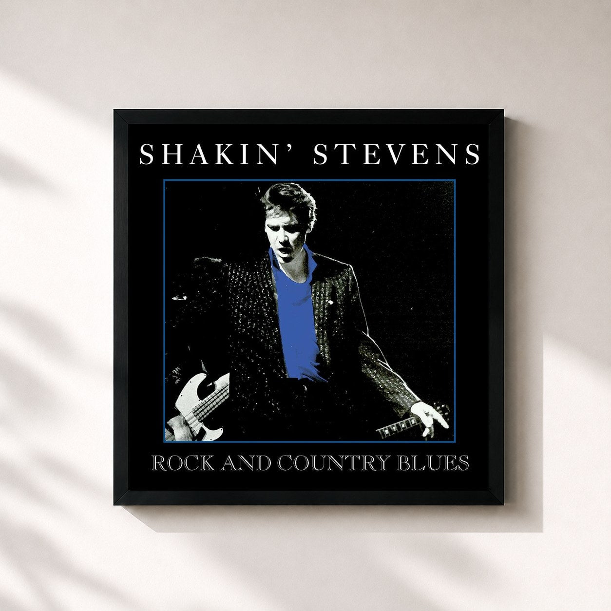 #noir Tableau carré de l'album Country Blues de Shakin' Stevens, cadre noir 32x32 cm