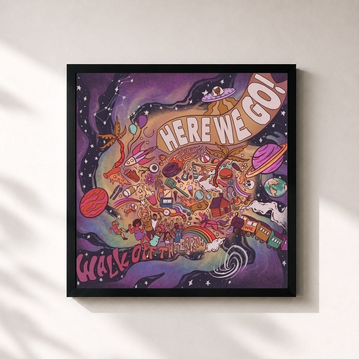 #noir Tableau carré de l'album HERE WE GO! de Walk Off the Earth, cadre noir 32x32 cm