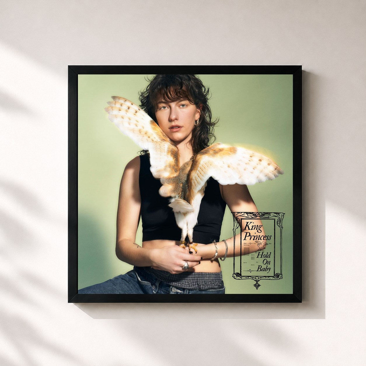 #noir Tableau carré de l'album Hold On Baby de King Princess, cadre noir 32x32 cm