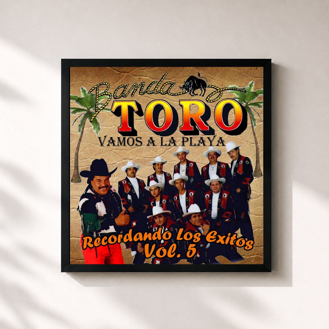 #noir Tableau carré de l'album Vamos a la Playa, Recordando los Exitos de Banda Toro, cadre noir 32x32 cm