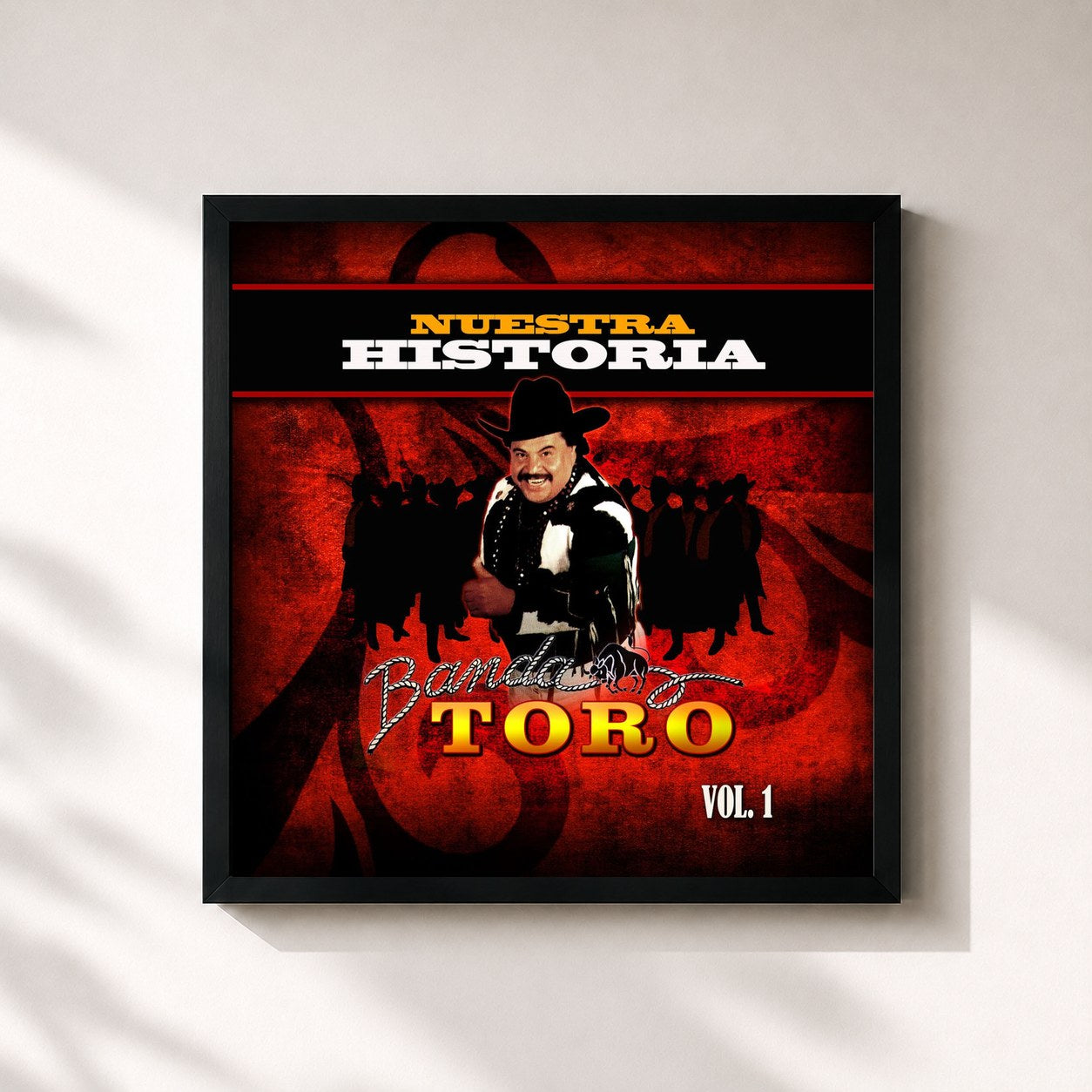 #noir Tableau carré de l'album Nuestra Historia, Vol. 1 de Banda Toro, cadre noir 32x32 cm