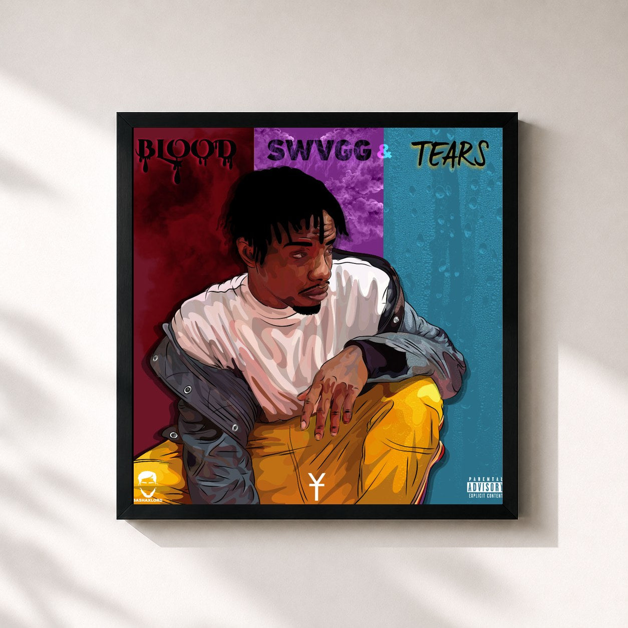 #noir Tableau carré de l'album Blood, Swvgg & Tears de Youngs Teflon, cadre noir 32x32 cm