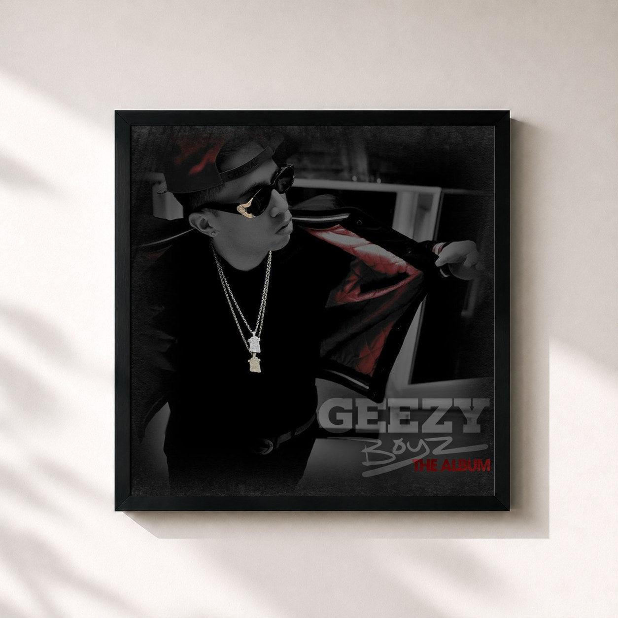 #noir Tableau carré de l'album Geezy Boyz The Album de De La Ghetto, cadre noir 32x32 cm