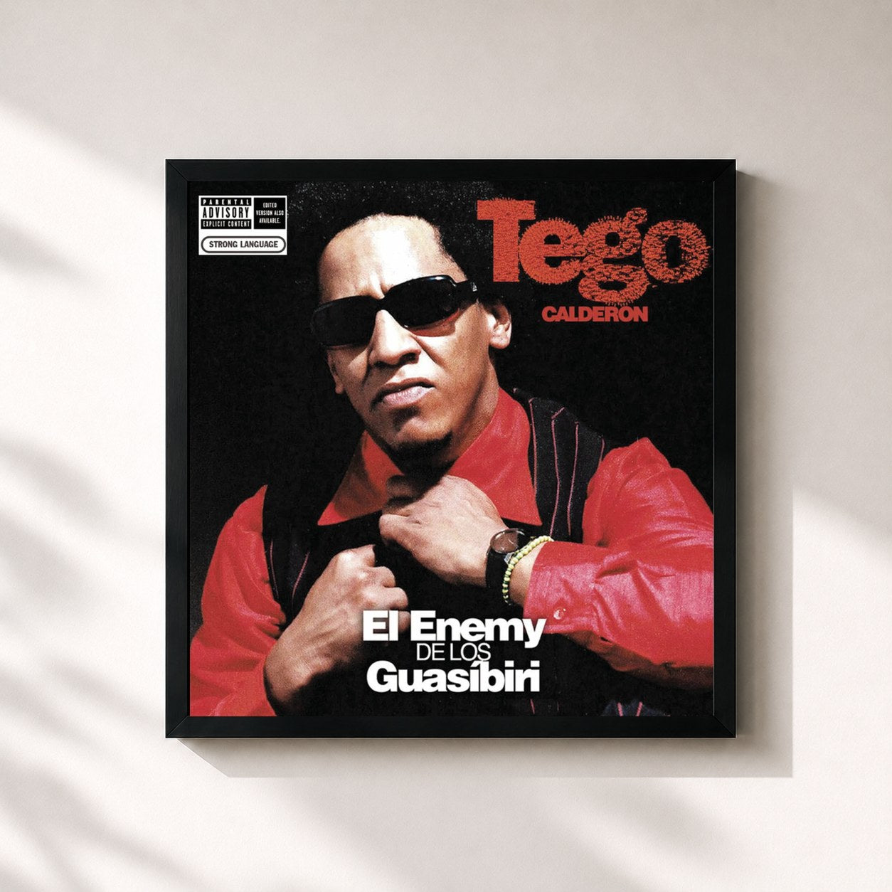 #noir Tableau carré de l'album El Enemy de Los Guasíbiri de Tego Calderón, cadre noir 32x32 cm