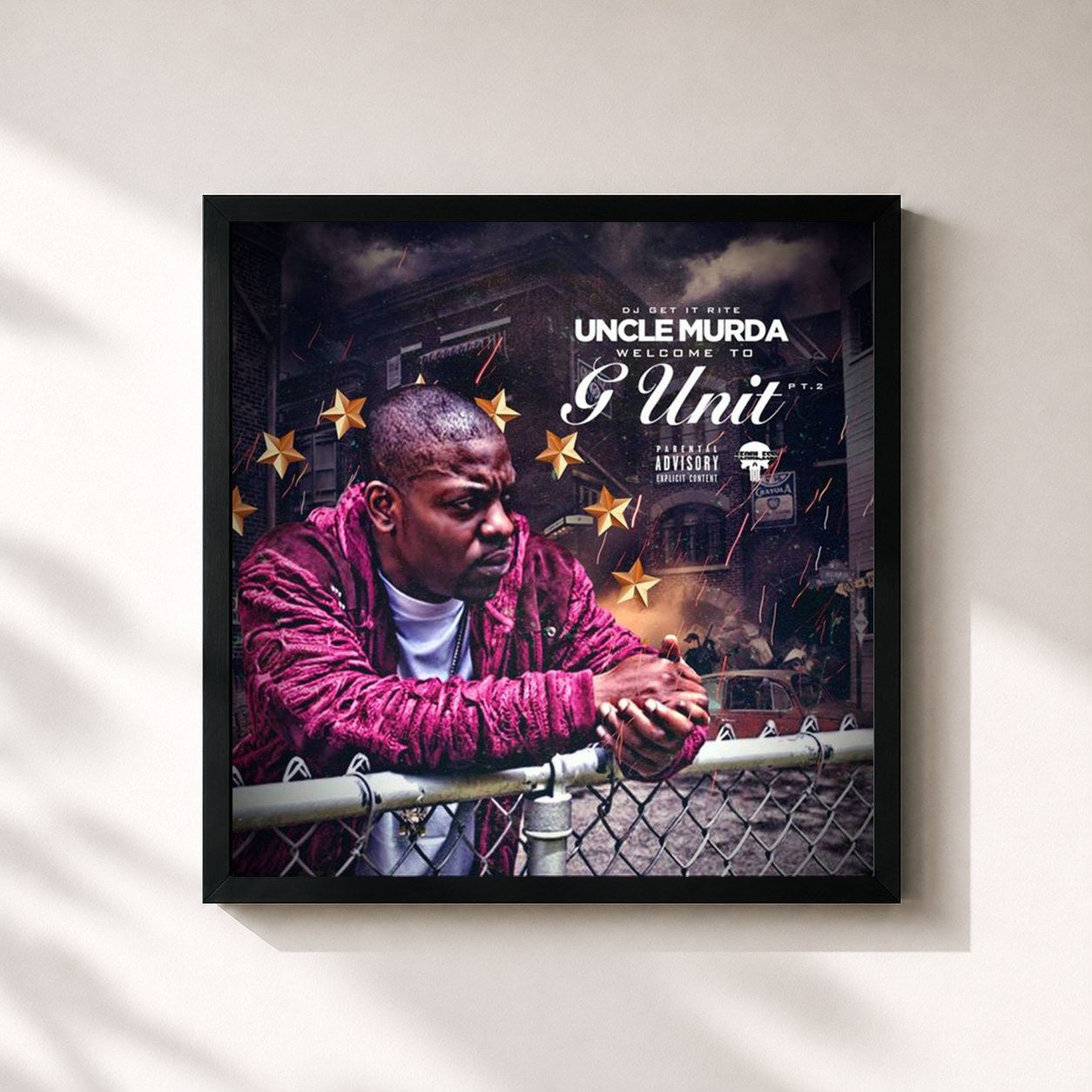 #noir Tableau carré de l'album Welcome To G-Unit Pt.2 de Uncle Murda, cadre noir 32x32 cm