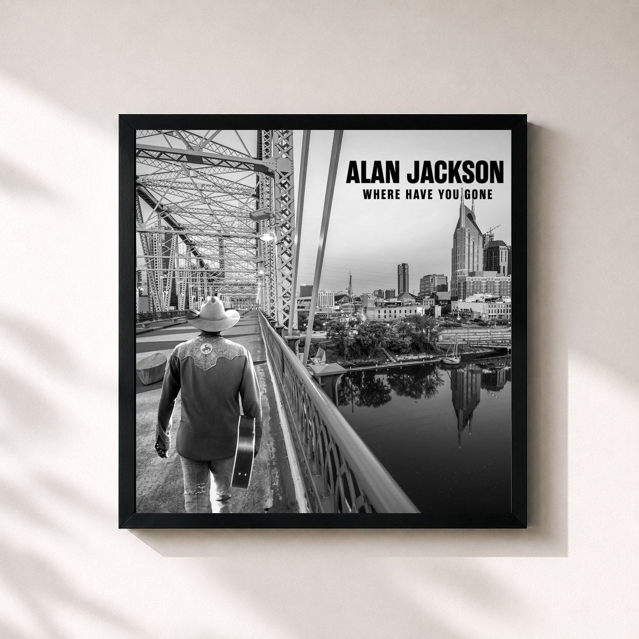 #noir Tableau carré de l'album Where Have You Gone de Alan Jackson, cadre noir 32x32 cm