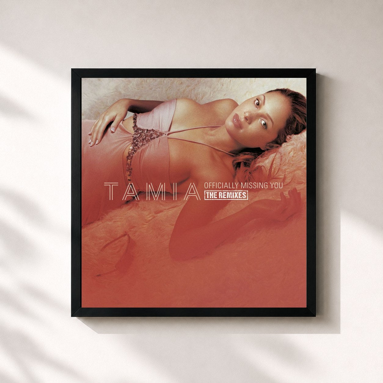 #noir Tableau carré de l'album Officially Missing You (U.S. CD Maxi Single Remixes) de Tamia, cadre noir 32x32 cm