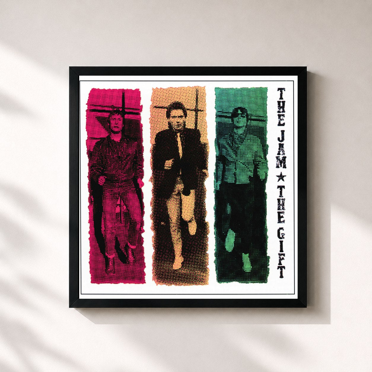 #noir Tableau carré de l'album The Gift de The Jam, cadre noir 32x32 cm
