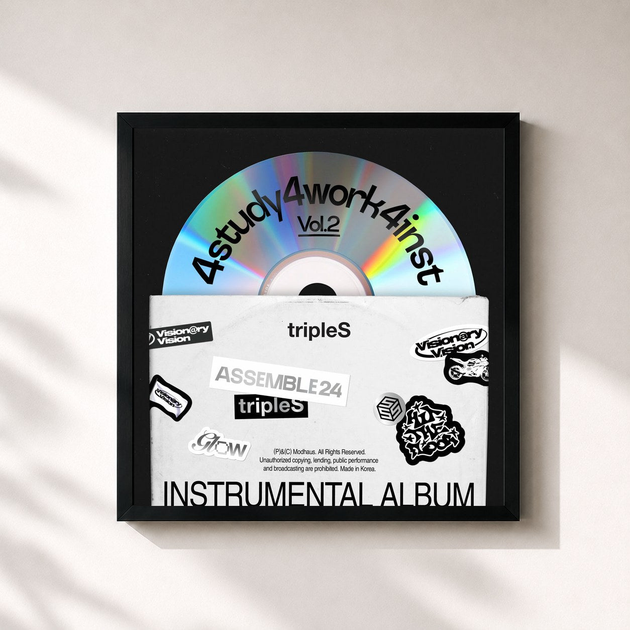 #noir Tableau carré de l'album 4study4work4inst Vol.2 de tripleS, cadre noir 32x32 cm