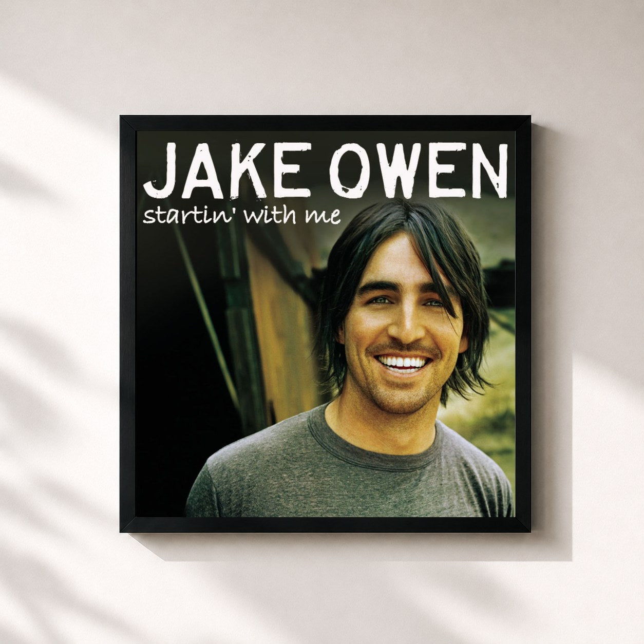 #noir Tableau carré de l'album Startin' With Me de Jake Owen, cadre noir 32x32 cm