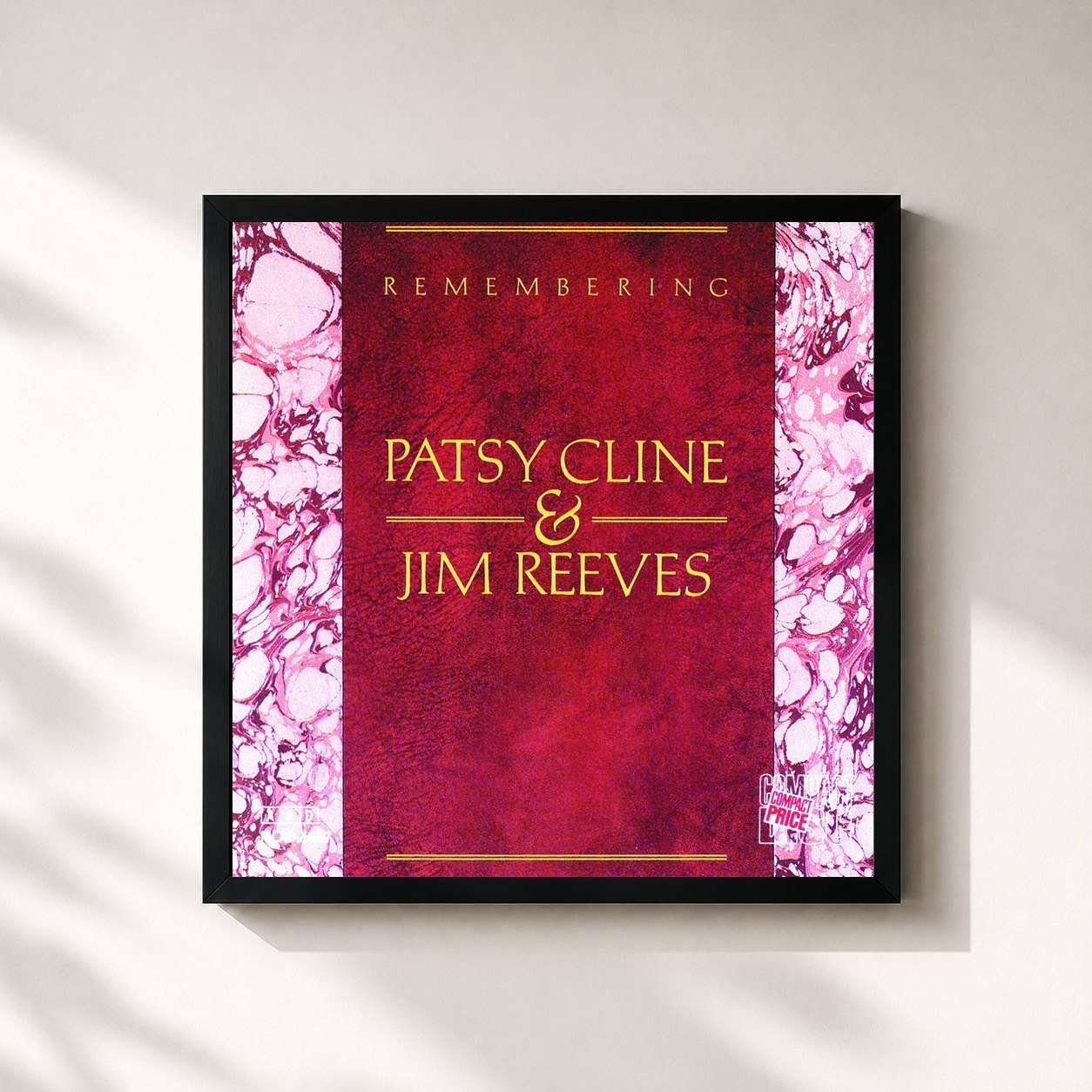 #noir Tableau carré de l'album Remembering de Jim Reeves, cadre noir 32x32 cm