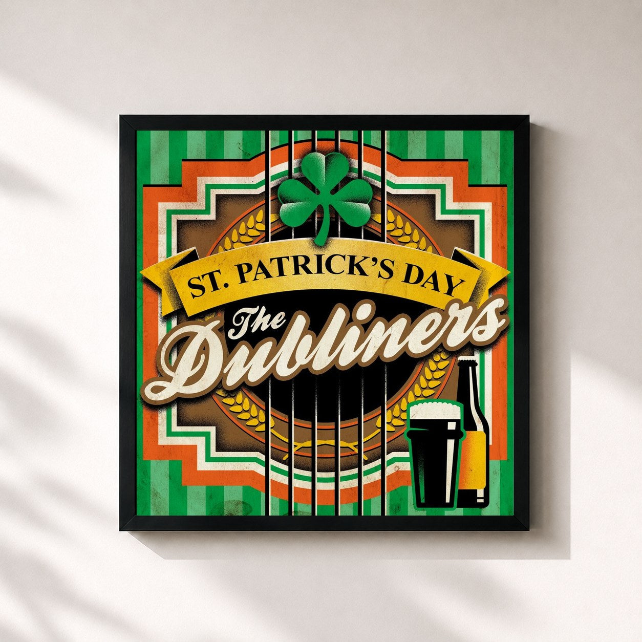 #noir Tableau carré de l'album St. Patrick's Day de The Dubliners, cadre noir 32x32 cm