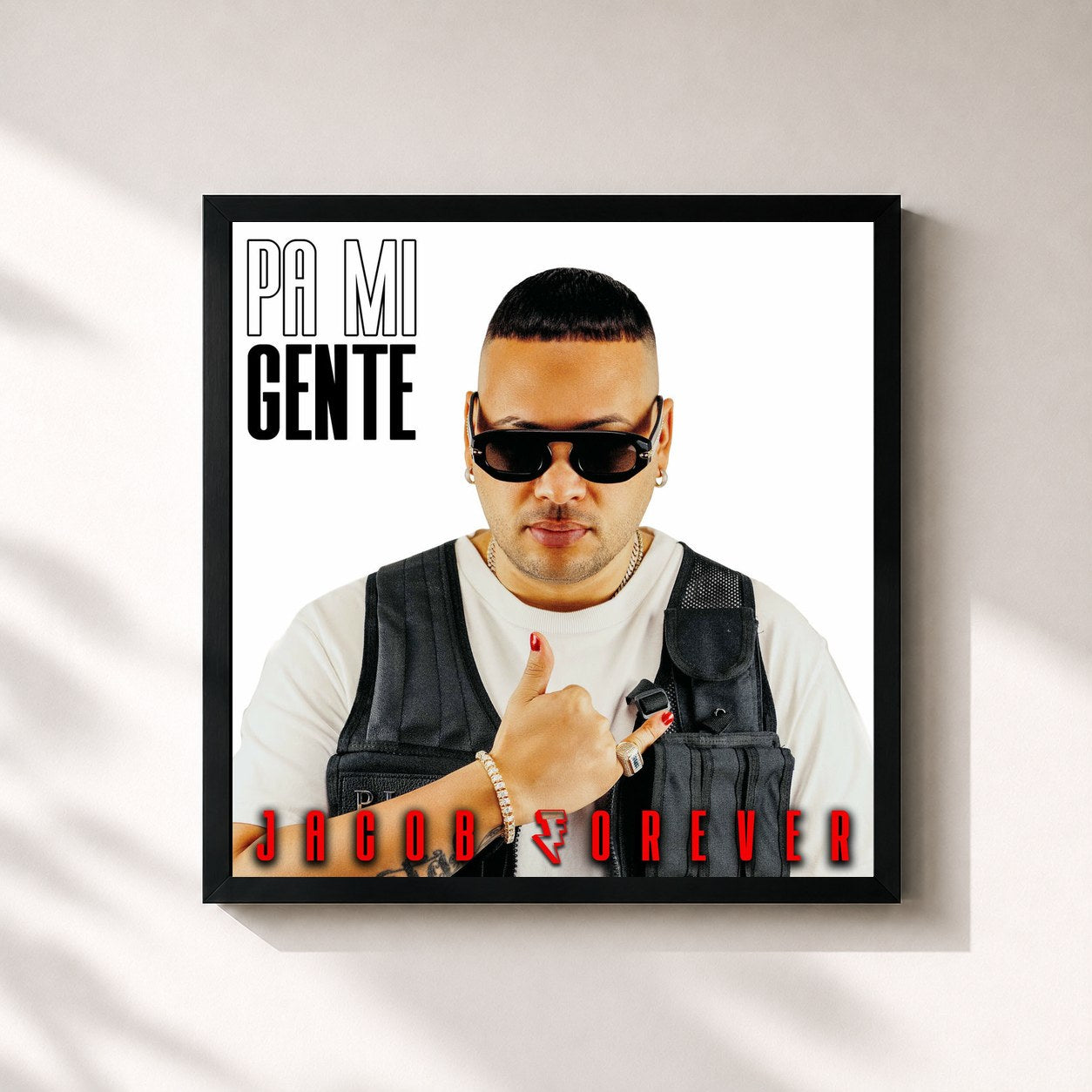 #noir Tableau carré de l'album Pa Mi Gente de Jacob Forever, cadre noir 32x32 cm