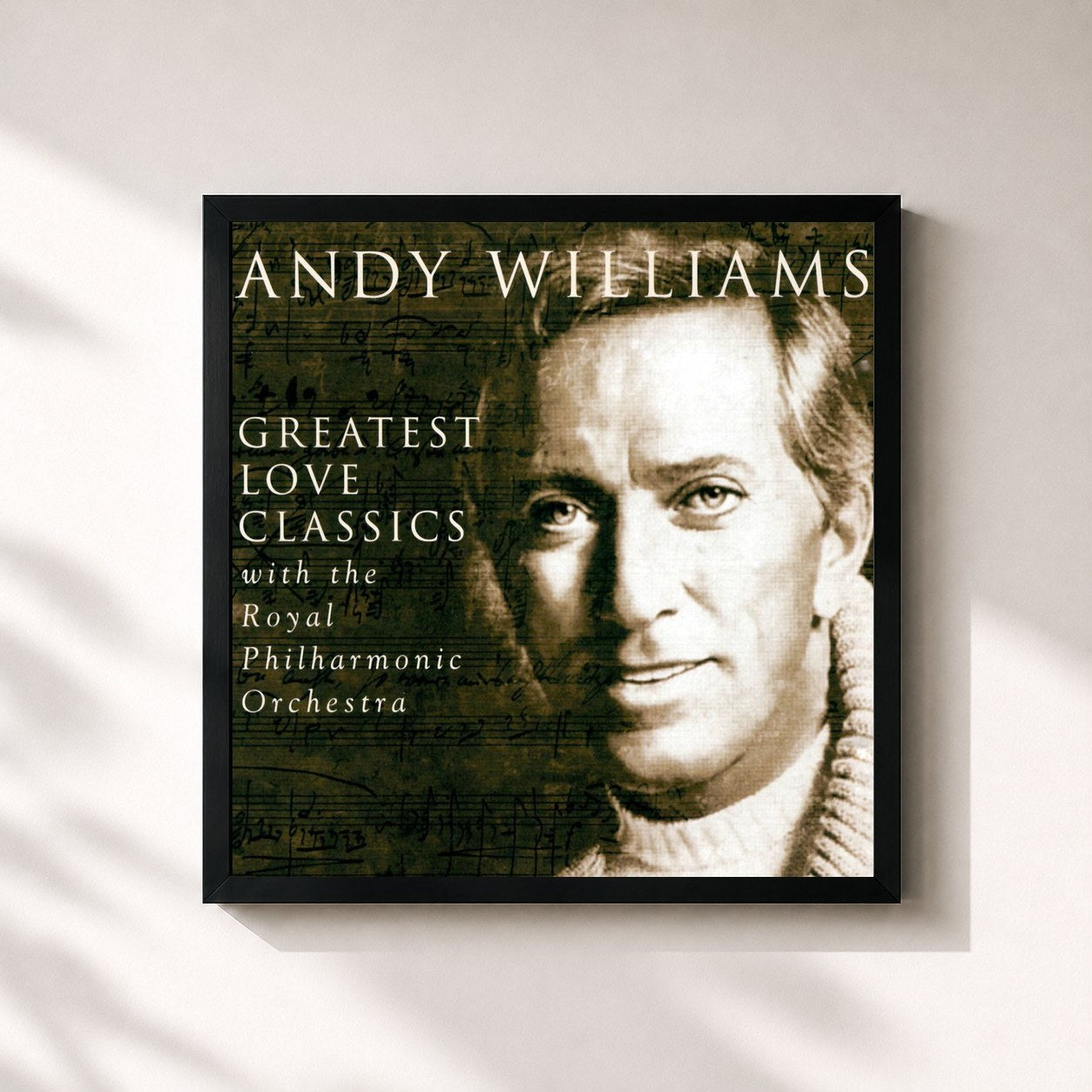 #noir Tableau carré de l'album Greatest Love Classics de Andy Williams, cadre noir 32x32 cm